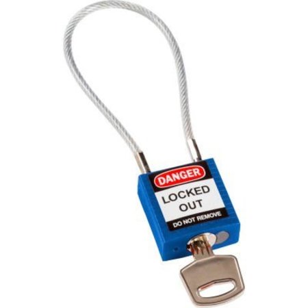 BRADY BradyÂ Cable Safety Padlock W/ Label, 4-3/16"H Clearance Steel Cable, Blue 146122